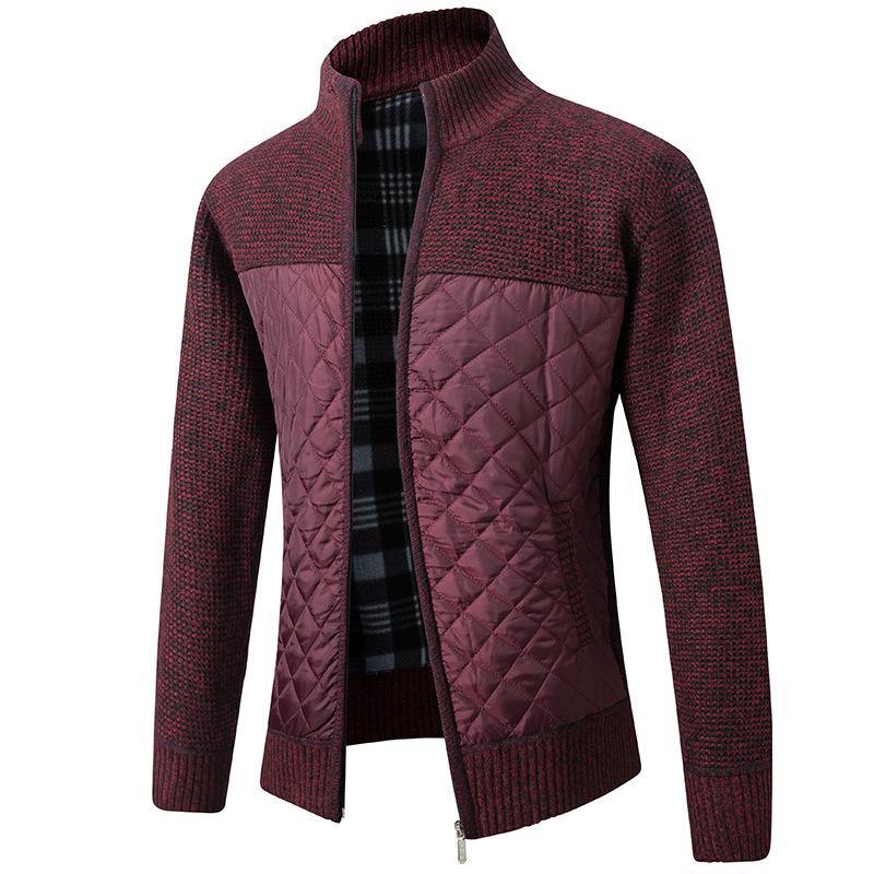 Chaqueta de punto de manga larga informal con bolsillo inclinado de algodón de punto con cremallera para hombre - MXbueno