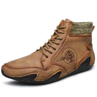 Botines De Cuero Con Cordones Antideslizantes Suaves Hechos A Mano Para Hombres - MXbueno