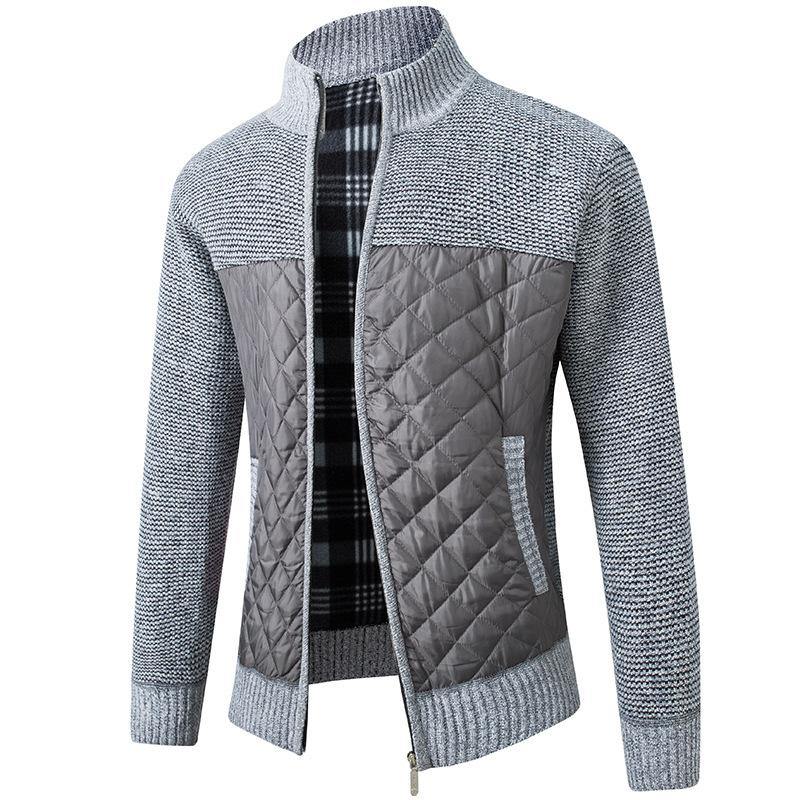 Chaqueta de punto de manga larga informal con bolsillo inclinado de algodón de punto con cremallera para hombre - MXbueno
