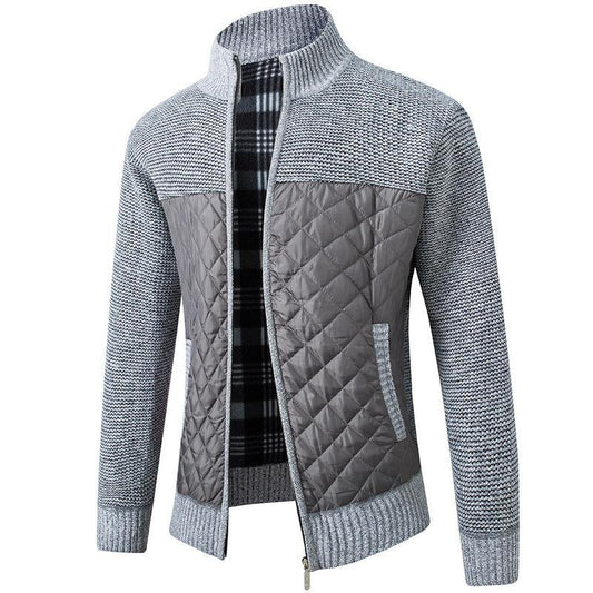 Chaqueta de punto de manga larga informal con bolsillo inclinado de algodón de punto con cremallera para hombre - MXbueno