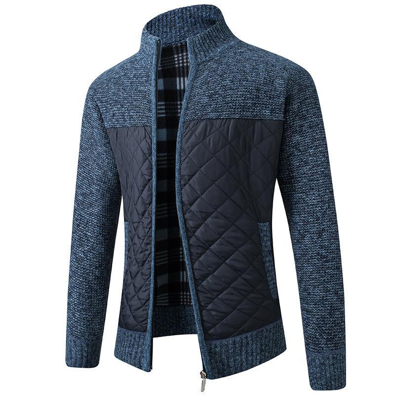 Chaqueta de punto de manga larga informal con bolsillo inclinado de algodón de punto con cremallera para hombre - MXbueno