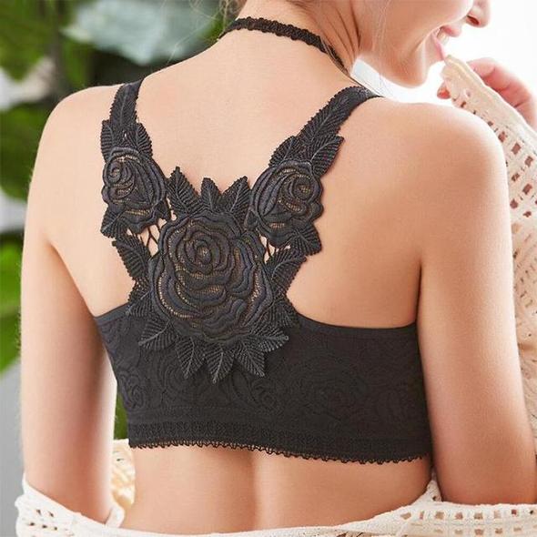 🔥Sujetador Sin Cables Con Cierre Frontal Con Bordado De Rosas