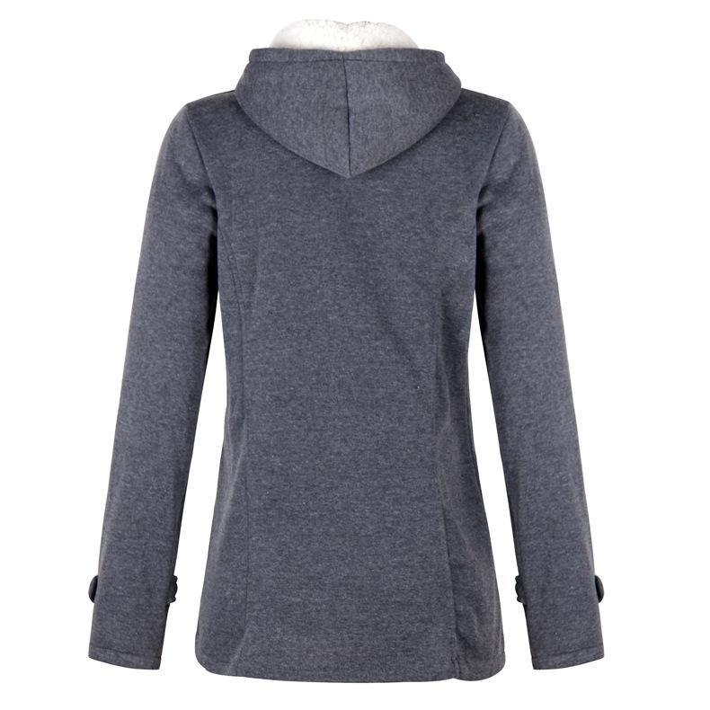¡GRAN OFERTA DE SÓLO ESTA SEMANA!Chaqueta de manga larga con capucha de bolsillo con hebilla de cuerno para mujer - MXbueno