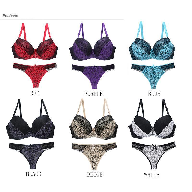 Conjunto De Sujetador Sexy Ropa Interior De Bloqueo De Color Con Estampado De Encaje