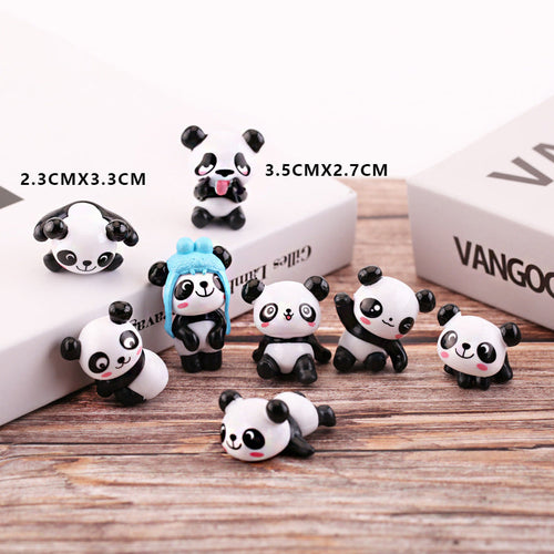 Bonito Panda Bebé, Juguete Sólido, Panda Horneado Para Cumpleaños, Juego De 8 Piezas De Adornos De Muñeca, Adornos De Decoración De Coche De Fábrica