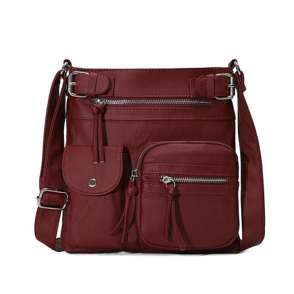[W-Bolso] Bolso Bandolera Multibolsillo Bandolera De Hombro Suave De Piel