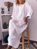 [W-Ropa] Hotouch Solid Loose Linen Long Shirt Dress
