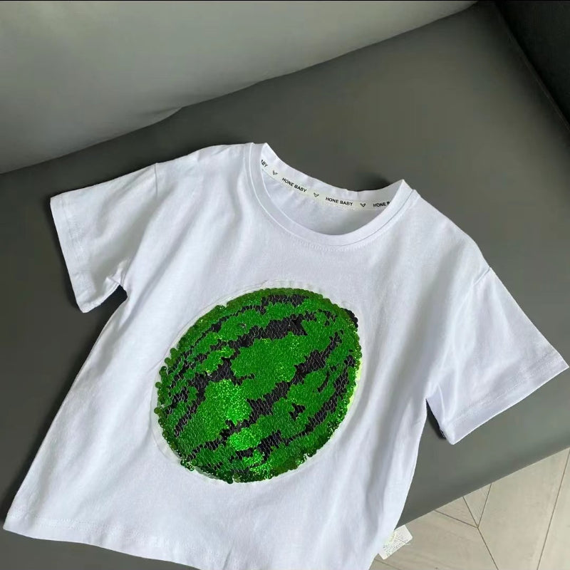 Camiseta De Verano Para Niños, Camiseta Que Cambia De Color Con Lentejuelas De Sandía