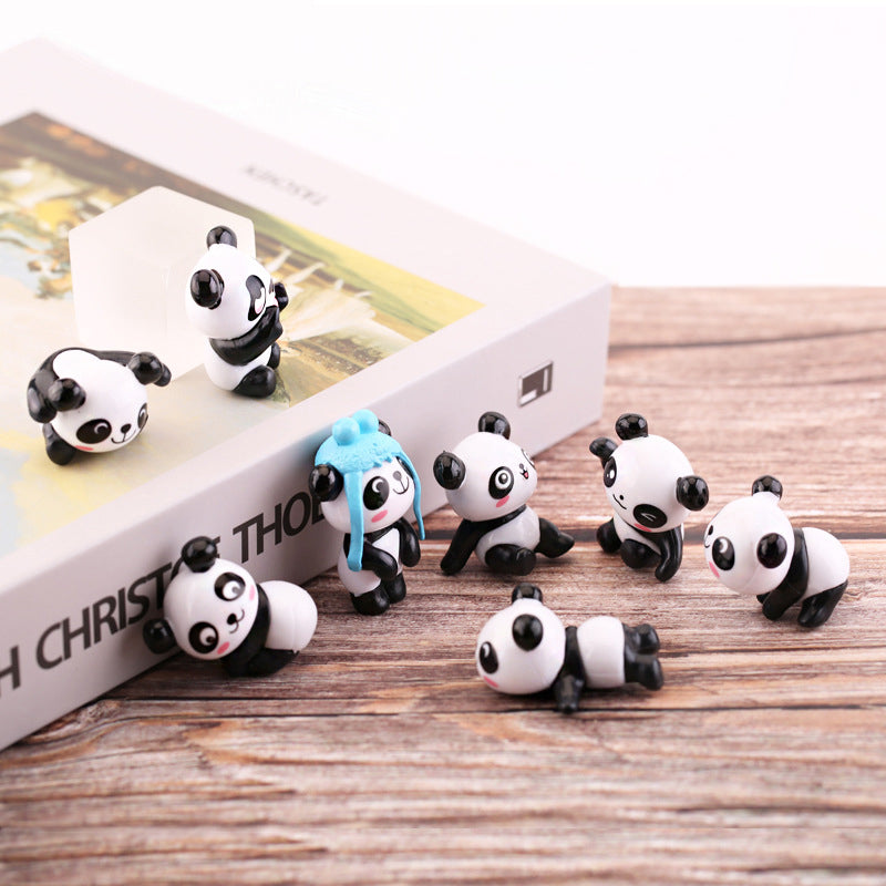 Bonito Panda Bebé, Juguete Sólido, Panda Horneado Para Cumpleaños, Juego De 8 Piezas De Adornos De Muñeca, Adornos De Decoración De Coche De Fábrica