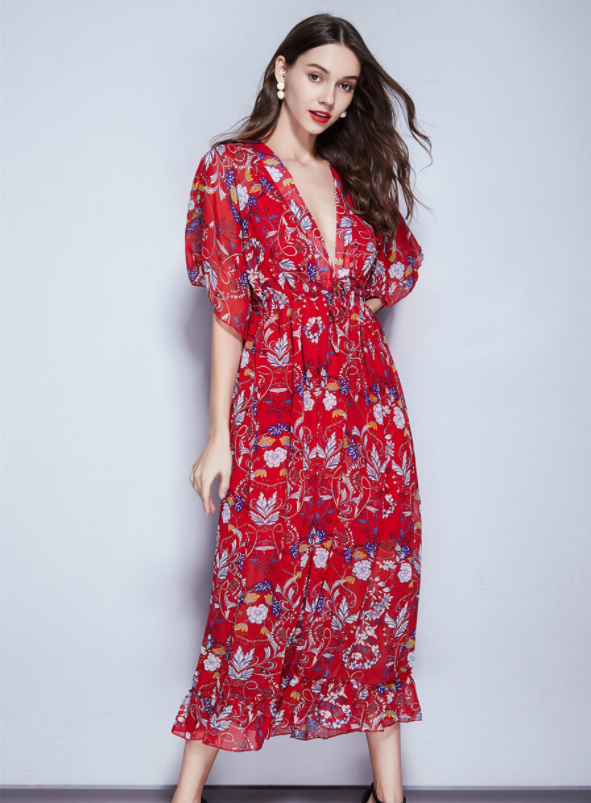 La Playa Impresa Vestido De Falda Larga - MXbueno