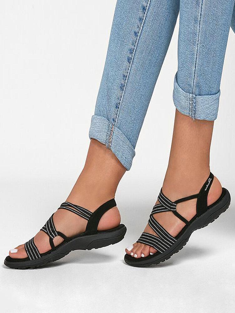 Sandalias de playa al aire libre con patrón de rayas de banda elástica