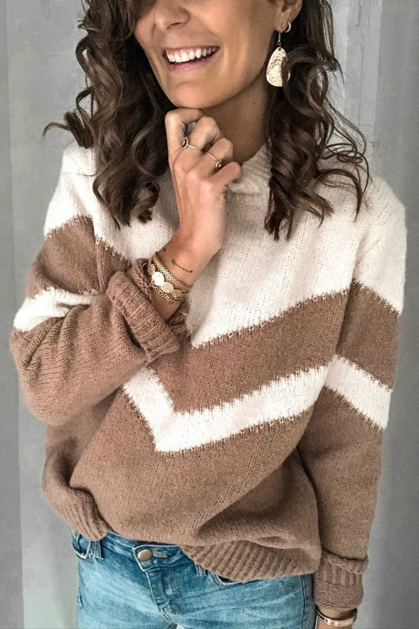Casual Loose Color Block Pullover Sweater
