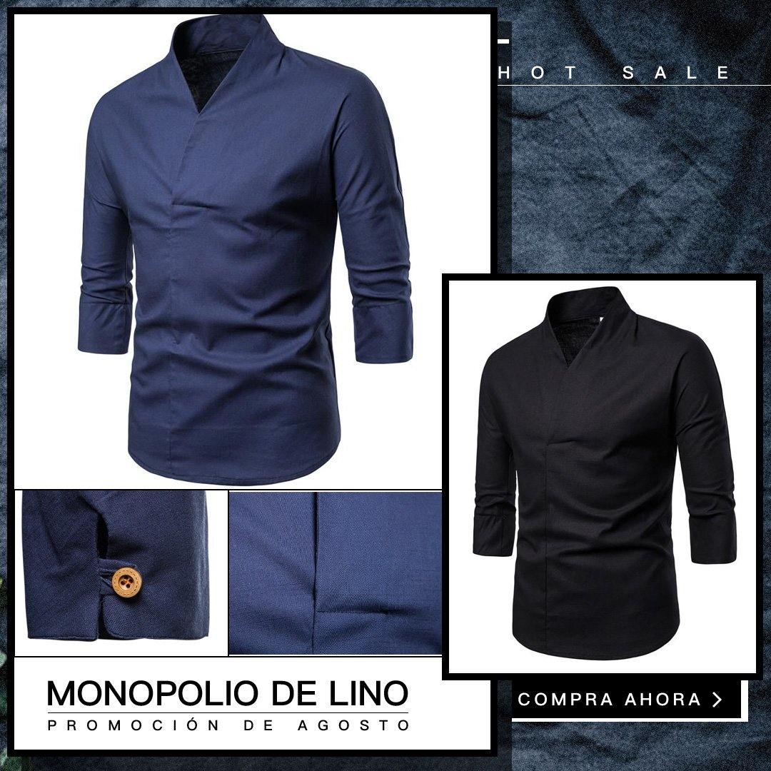 Ropa holgada de hombre de moda de manga tres cuartos de algodón y lino - MXbueno