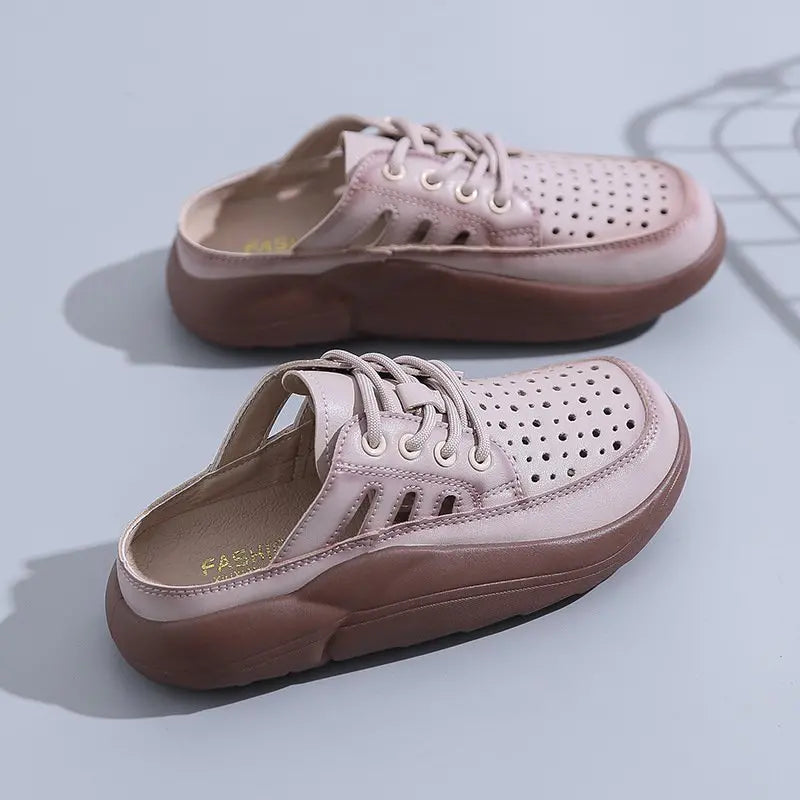 [W-Zapato] Nuevas Sandalias De Punta Envuelta Con Suela Gruesa