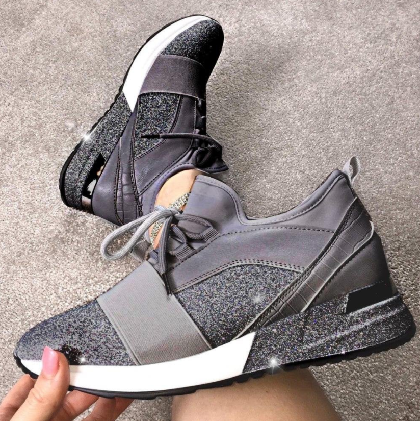 Zapatillas de deporte con cordones de talla grande y brillantes de moda✨