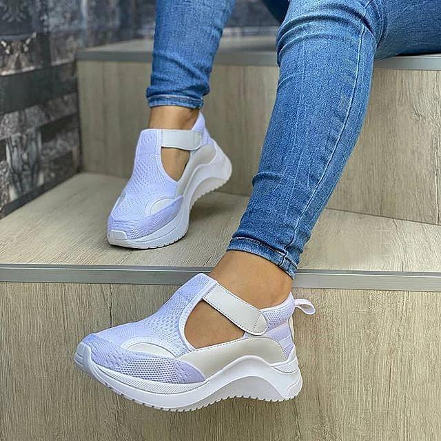 Zapatillas de deporte con colchón de aire tejido volador casual para mujer