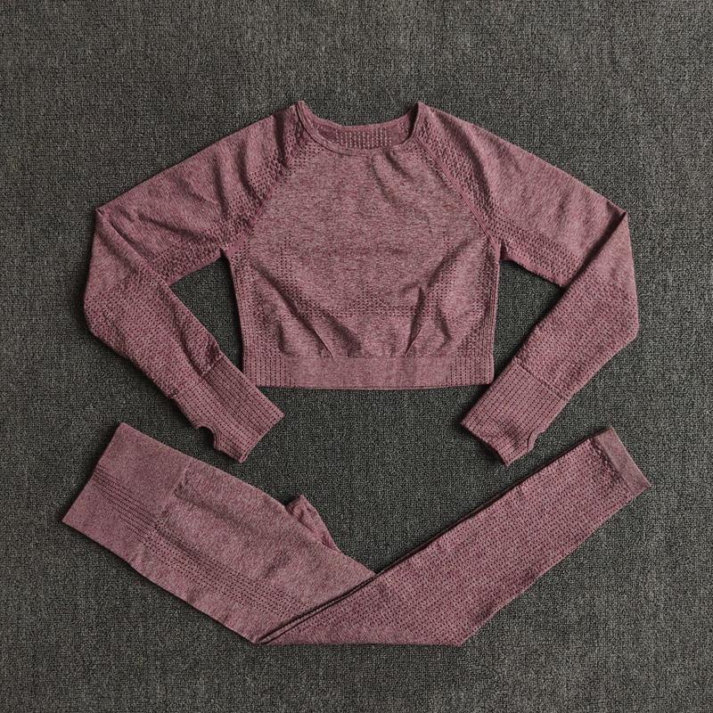 2/3/5PCS Seamless Women Yoga Set Workout Sportswear Gym Clothing Fitness Long Sleeve Crop Top High Waist Leggings Sports Suits - MXbueno