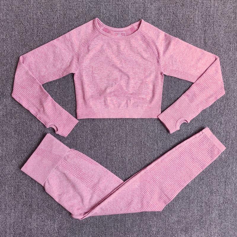 2/3/5PCS Seamless Women Yoga Set Workout Sportswear Gym Clothing Fitness Long Sleeve Crop Top High Waist Leggings Sports Suits - MXbueno
