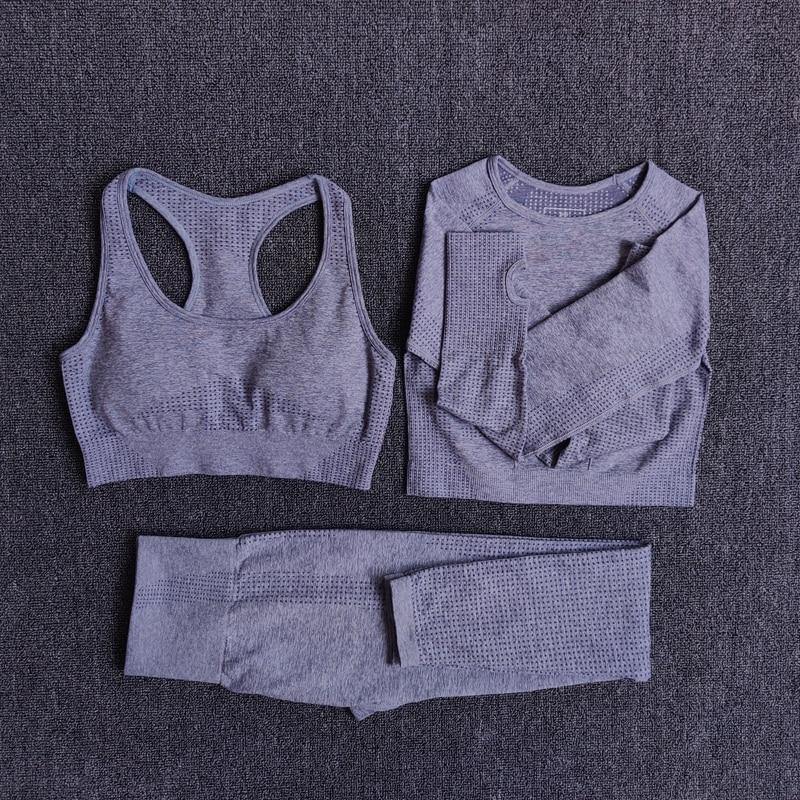 2/3/5PCS Seamless Women Yoga Set Workout Sportswear Gym Clothing Fitness Long Sleeve Crop Top High Waist Leggings Sports Suits - MXbueno