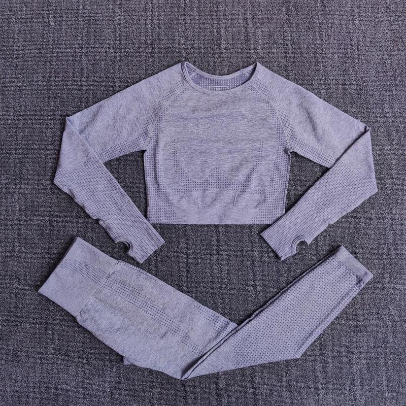 2/3/5PCS Seamless Women Yoga Set Workout Sportswear Gym Clothing Fitness Long Sleeve Crop Top High Waist Leggings Sports Suits - MXbueno
