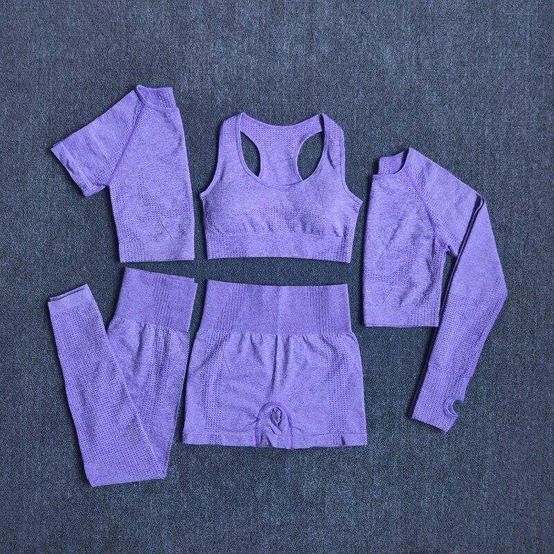 2/3/5PCS Seamless Women Yoga Set Workout Sportswear Gym Clothing Fitness Long Sleeve Crop Top High Waist Leggings Sports Suits - MXbueno