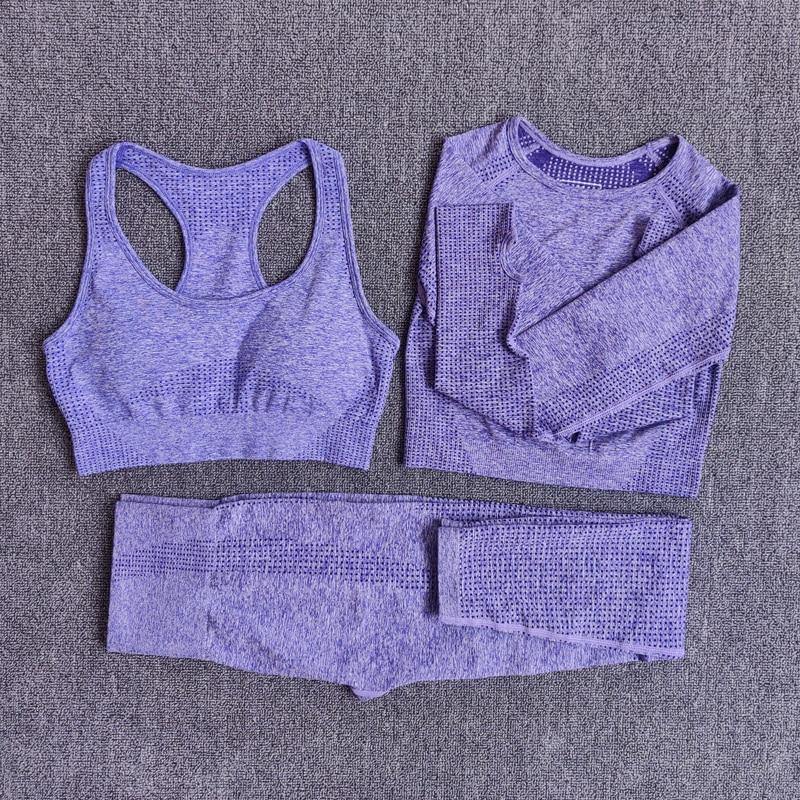 2/3/5PCS Seamless Women Yoga Set Workout Sportswear Gym Clothing Fitness Long Sleeve Crop Top High Waist Leggings Sports Suits - MXbueno