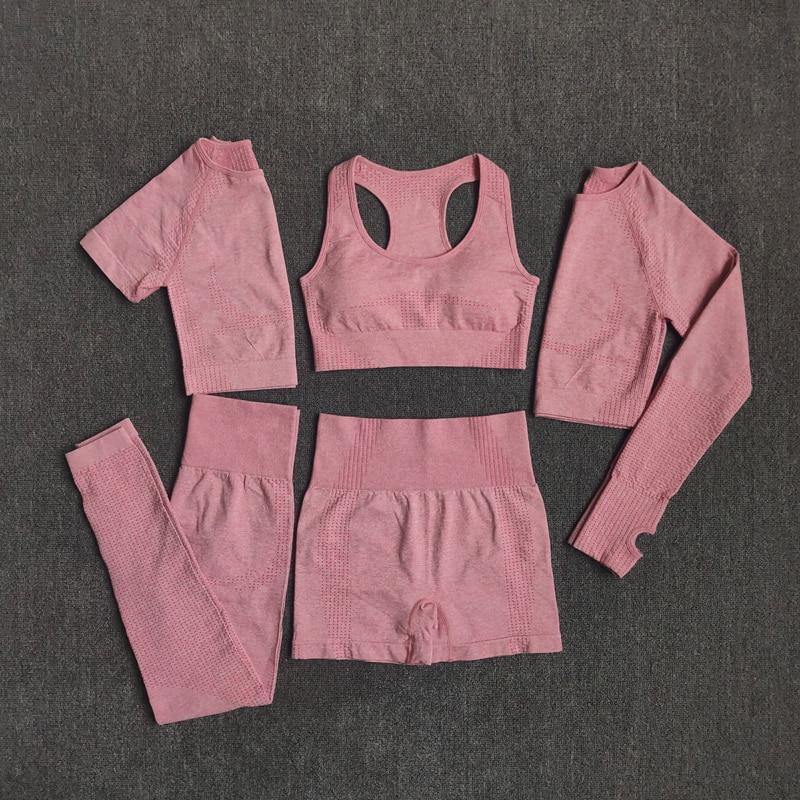 2/3/5PCS Seamless Women Yoga Set Workout Sportswear Gym Clothing Fitness Long Sleeve Crop Top High Waist Leggings Sports Suits - MXbueno