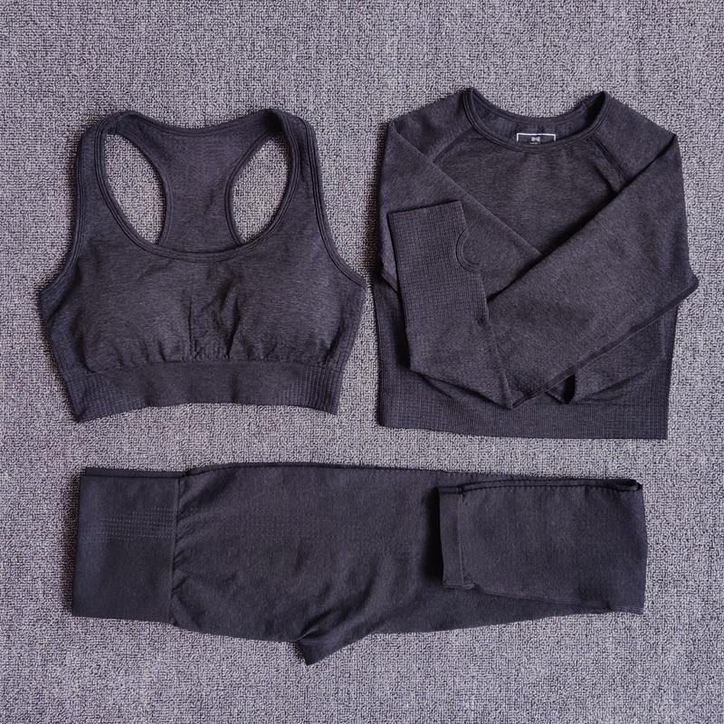 2/3/5PCS Seamless Women Yoga Set Workout Sportswear Gym Clothing Fitness Long Sleeve Crop Top High Waist Leggings Sports Suits - MXbueno