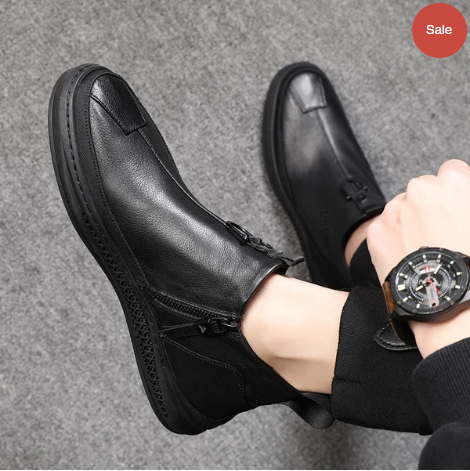 Hombres botas de cuero genuino con suelas ortopédicas de apoyo y cómodas