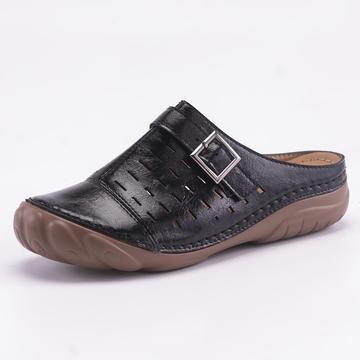 Mule sandalias para Mujeres metal hebilla cuero abierto tacón casual