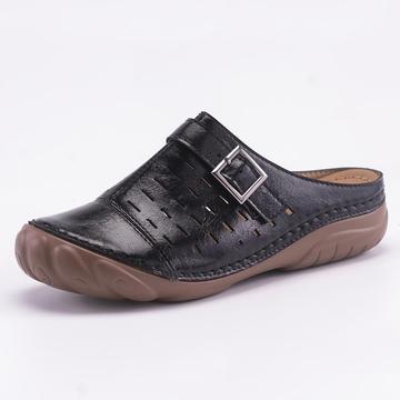 Mule sandalias para Mujeres metal hebilla cuero abierto tacón casual