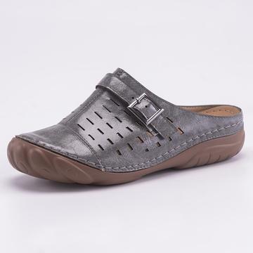 Mule sandalias para Mujeres metal hebilla cuero abierto tacón casual