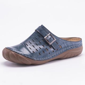 Mule sandalias para Mujeres metal hebilla cuero abierto tacón casual