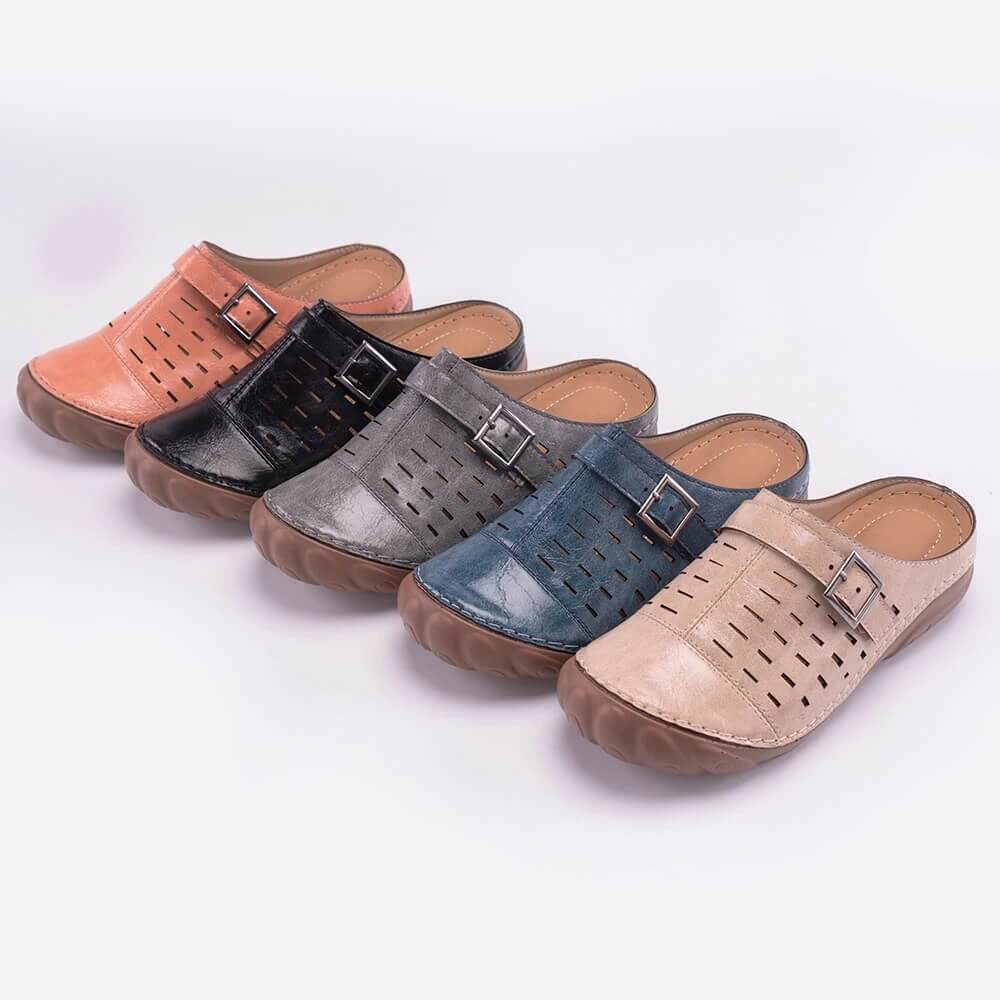 Mule sandalias para Mujeres metal hebilla cuero abierto tacón casual