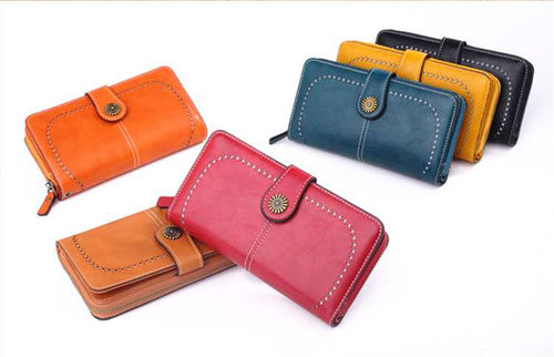 Bolso retro con cremallera de cuero y cera oleosa