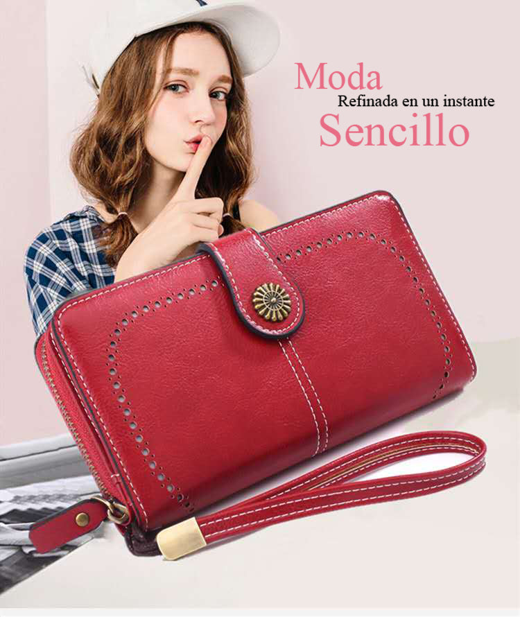 Bolso retro con cremallera de cuero y cera oleosa