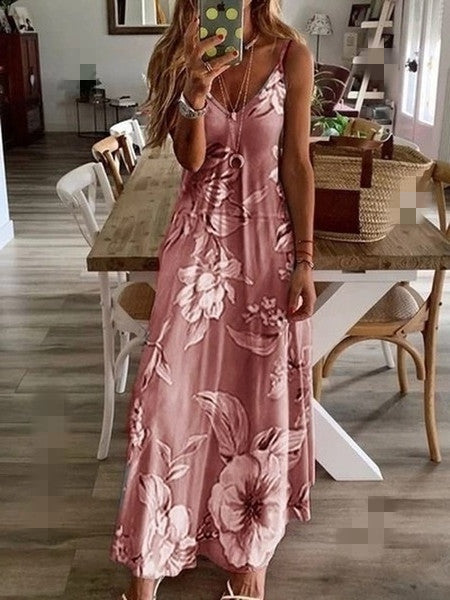 Vestido largo con tirantes florales y sexy de Boho