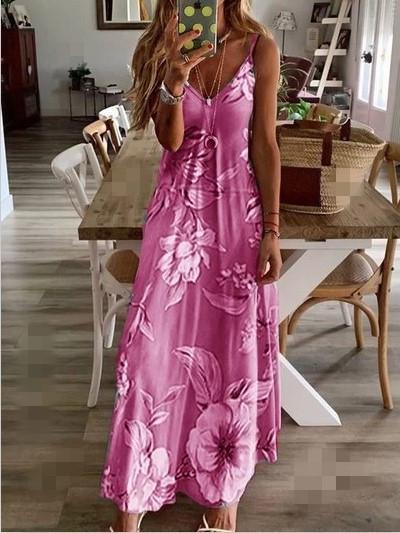 Vestido largo con tirantes florales y sexy de Boho
