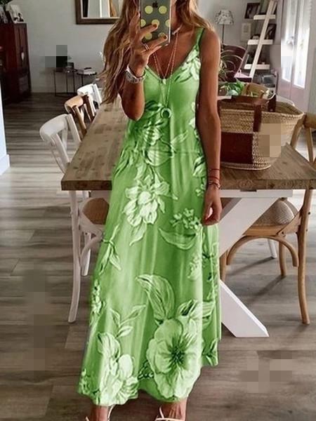 Vestido largo con tirantes florales y sexy de Boho