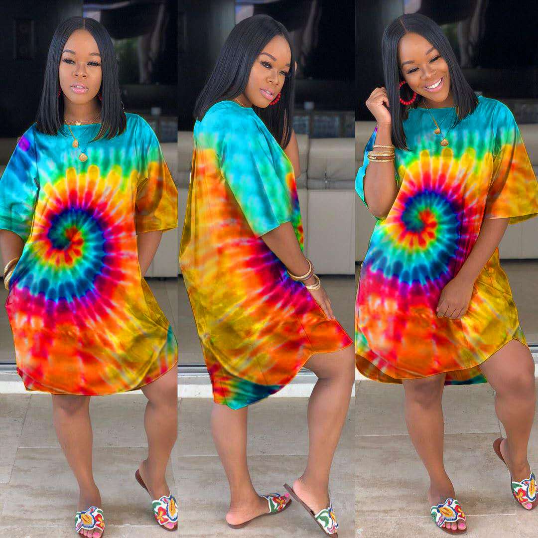 Vestido informal con bolsillo tie dye de talla grande