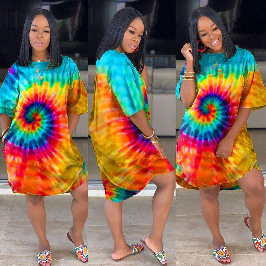 Vestido informal con bolsillo tie dye de talla grande