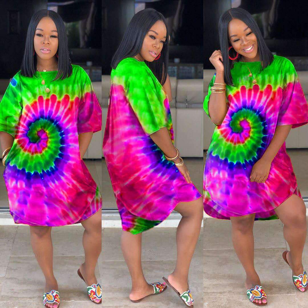 Vestido informal con bolsillo tie dye de talla grande