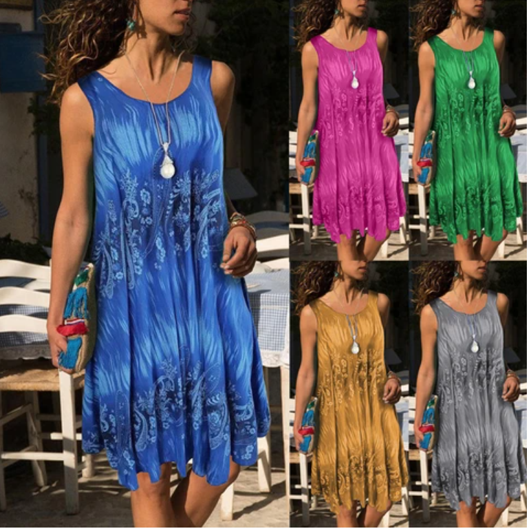 Vestido floral con cuello redondo