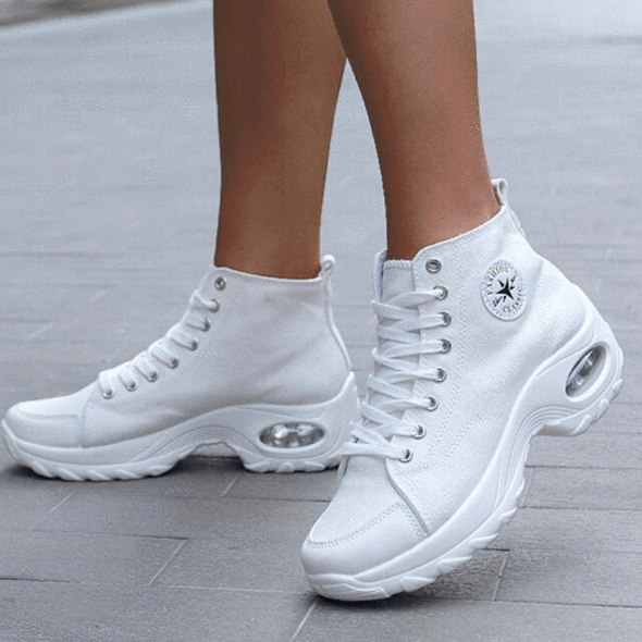 Zapatillas Deportivas Con Amortiguación De Aire Con Cordones Y Lona De Caña Alta Atlética Para Mujer