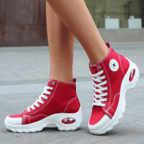 Zapatillas Deportivas Con Amortiguación De Aire Con Cordones Y Lona De Caña Alta Atlética Para Mujer