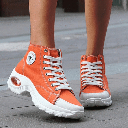 Zapatillas Deportivas Con Amortiguación De Aire Con Cordones Y Lona De Caña Alta Atlética Para Mujer