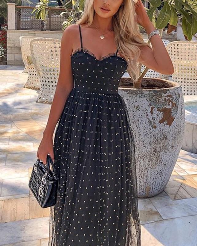 Vestido De Malla Con Lunares