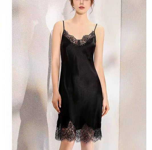 Pijama camisón de seda vestido de tirantes de encaje sexy