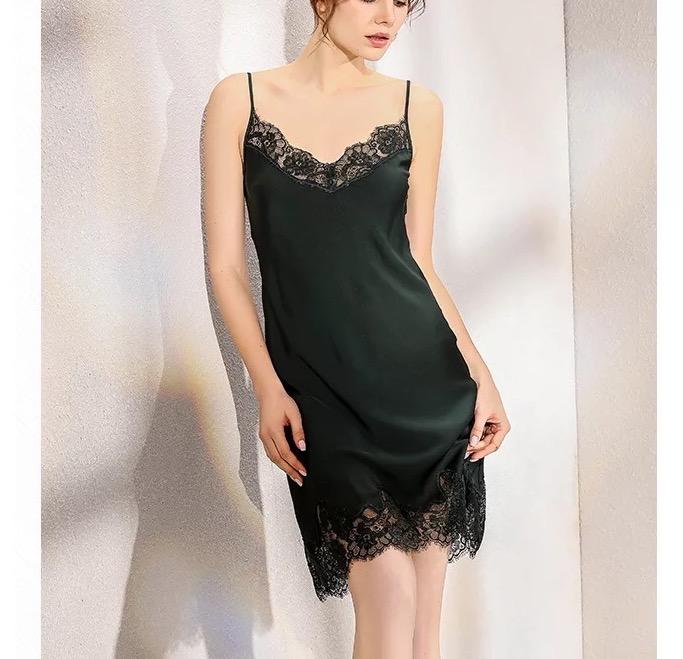 Pijama camisón de seda vestido de tirantes de encaje sexy
