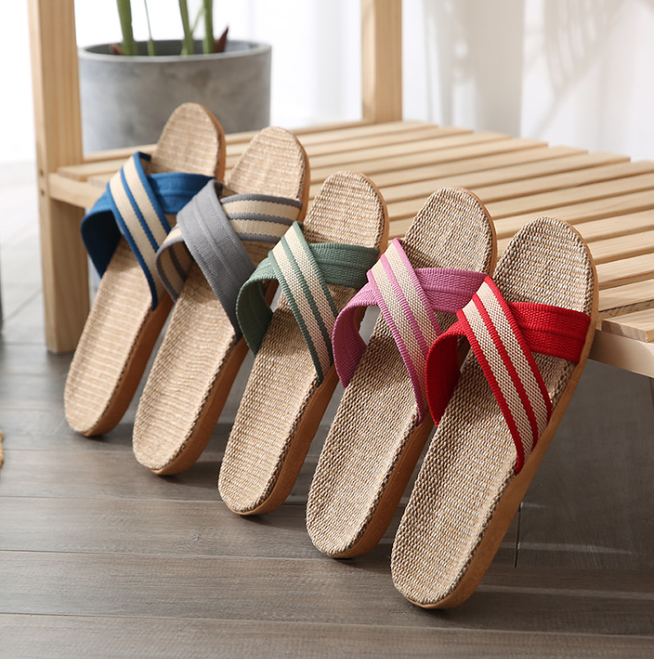 Four Seasons Couples Home Zapatillas de lino para interiores Suela gruesa antideslizante